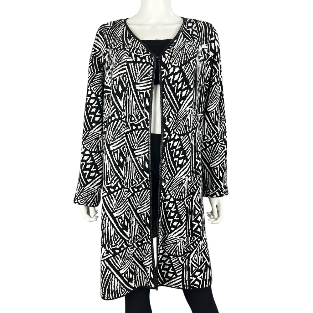 Cato‎ Sweater Womens 26/28W Black White Open Front Knit Cardigan